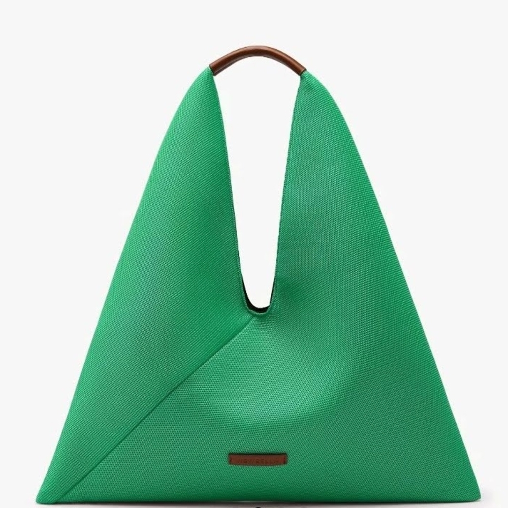 Vibrant Green Triangular Tote Bag with Smooth Finish
